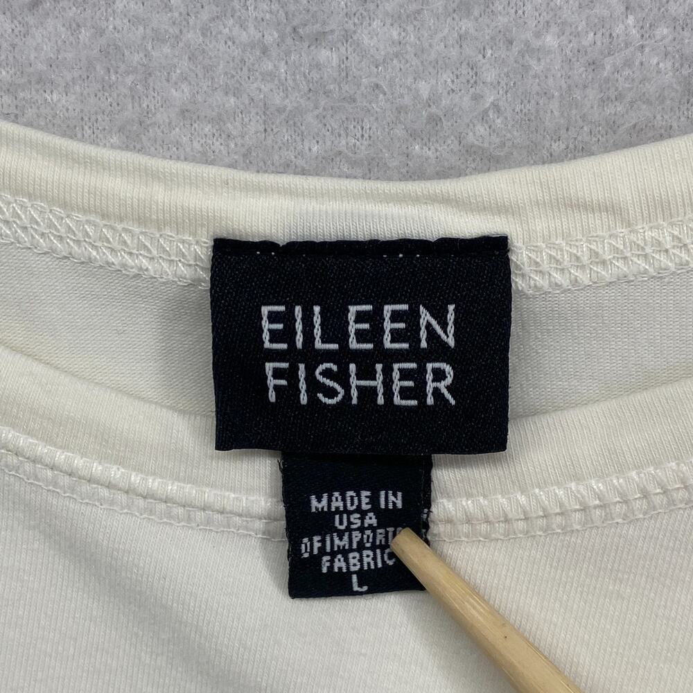 EILEEN FISHER Tank Top L Cotton Stretch Jersey Cami Scoop Neck Off White USA - Picture 5 of 12